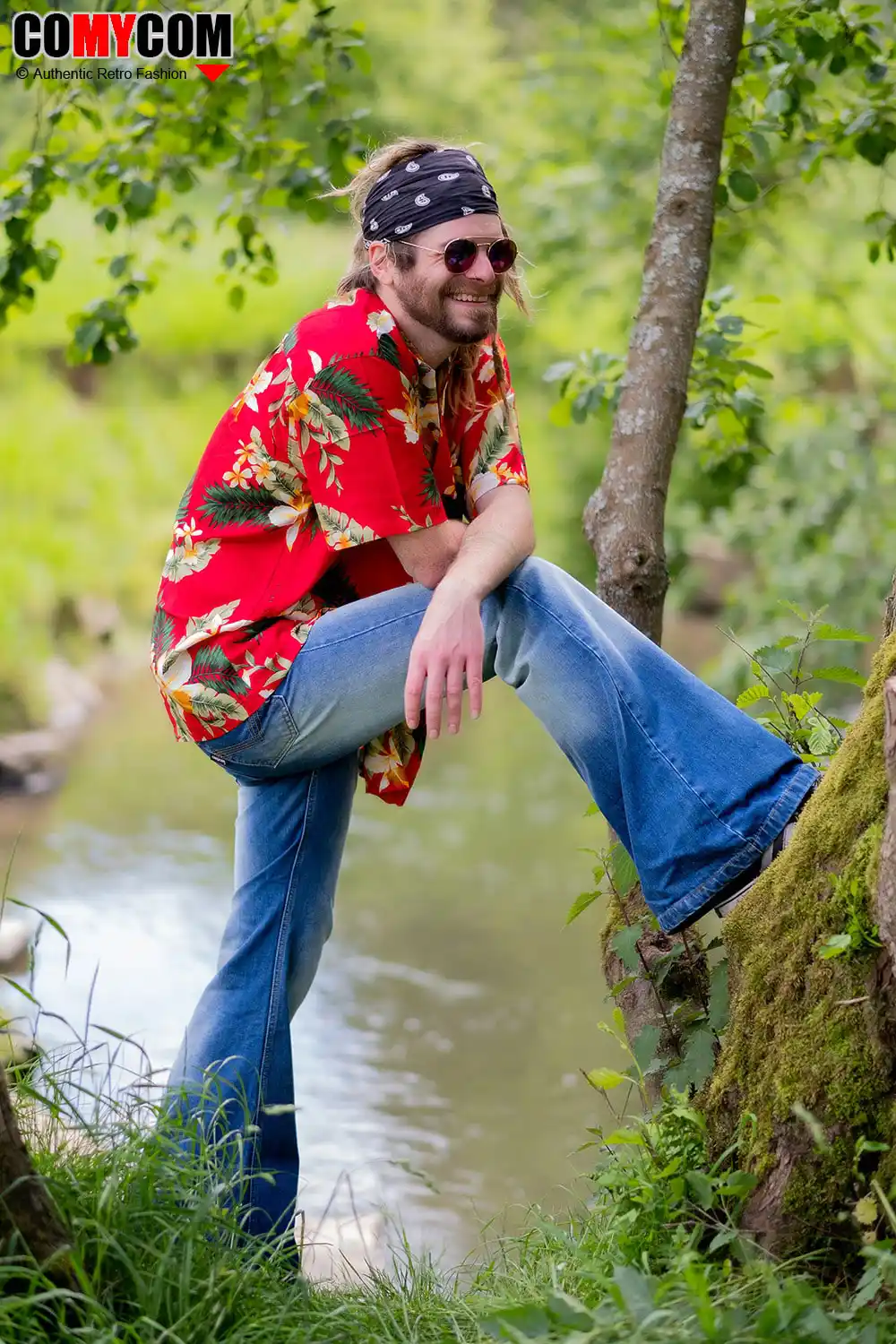 Comycom Hippie Outfit Jeans Schlaghose Hawaiihemd