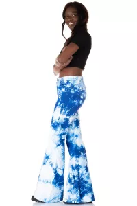 Damen Batik Schlaghose blau weiß