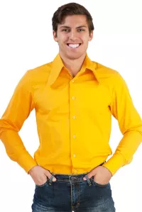 Herren 70er Langarm Hemd mit Dackelohrkragen gelb