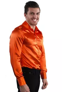 Herren 70er Langarm Hemd Satin orange