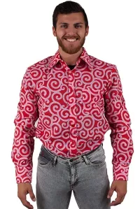 Herren 70er Langarm Hemd mit Ornament Muster »LIMITIERT« rot