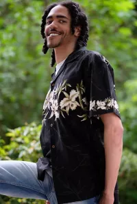 Herren Hawaiihemd Kurzarm »CHEST FLOWERS« schwarz weiß