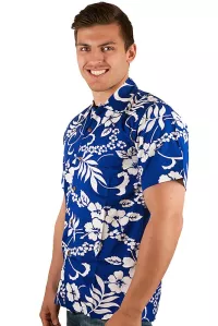 Herren Hawaiihemd Kurzarm blau weiß