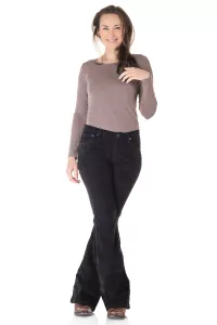 Ladies corduroy bootcut pants SlimFit black