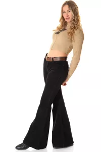 Ladies corduroy flared pants SlimFit black