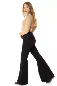 Ladies corduroy flared pants SlimFit black