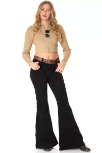 Ladies corduroy flared pants SlimFit black