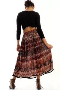 Ladies maxi skirt ethnic pattern red brown