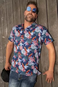 Herren Hawaiihemd Kurzarm mit Papageien Muster blau
