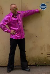 Herren 70er Langarm Hemd pink glitzernd