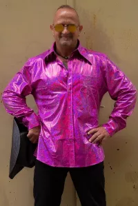 Herren 70er Langarm Hemd pink glitzernd
