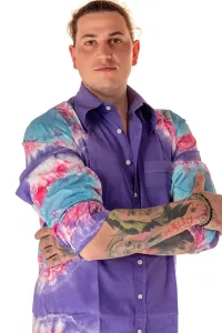 Herren Batik Langarm Hemd violett bunt