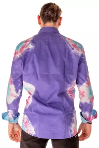Herren Batik Langarm Hemd violett bunt