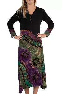 Damen Kleid Batik lang schwarz lila