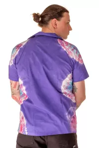 Herren Batik Kurzarm Hemd violett bunt 
