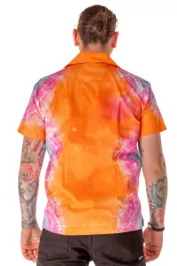 Herren Batik Kurzarm Hemd orange bunt
