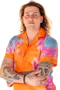 Herren Batik Kurzarm Hemd orange bunt