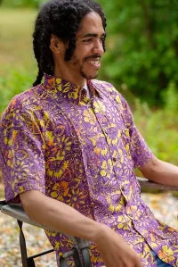 Herren Hawaiihemd Kurzarm Batik violett
