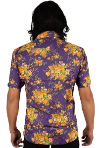Vintage Kurzarm Hemd lila mit buntem Blumenmuster