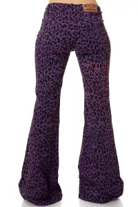 Damen Stoff Schlaghose mit Leoparden Muster in lila W29/L34