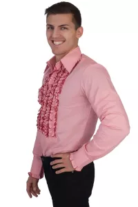 Herren 70er Langarm Rüschenhemd rosa