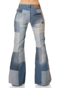 Damen Jeans Schlaghose Patchwork W29/L34