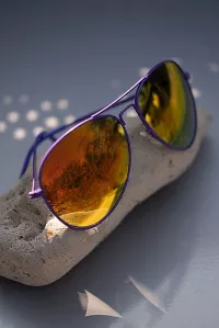Lila 70er Pilotenbrille Sonnenbrille gelb verspiegelt