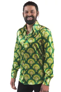 Herren 70er Hemd mit Dackelohrkragen grün gelb