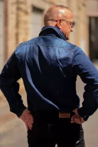 Herren Jeans Langarm Hemd