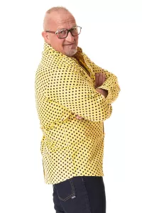 Herren 70er Langarm Hemd Polka Dots gelb schwarz
