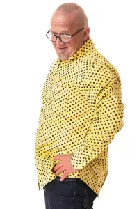 Herren 70er Langarm Hemd Polka Dots gelb schwarz