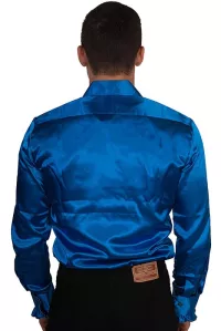 Herren 70er Langarm Rüschenhemd blau glänzend