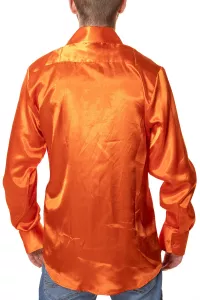 Herren 70er Langarm Satin Hemd orange glänzend - Größe M