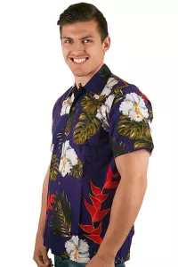 Herren Hawaiihemd Kurzarm lila bunt