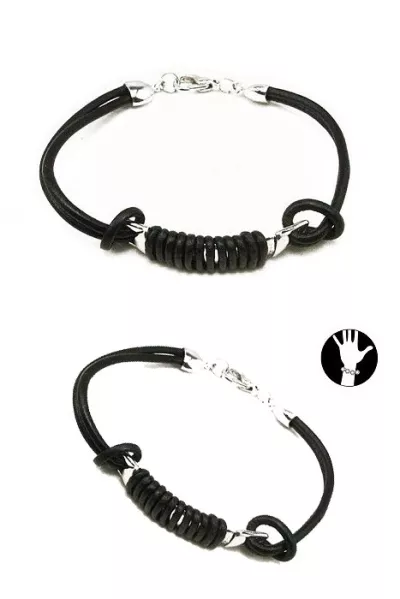 Leather bracelet black silver-colored
