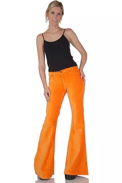 Ladies flared pants velvet orange