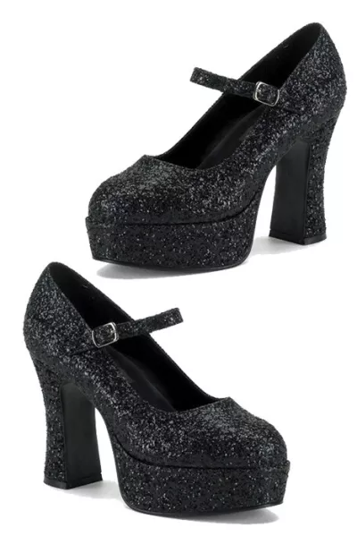 Ladies platform shoe black glittering