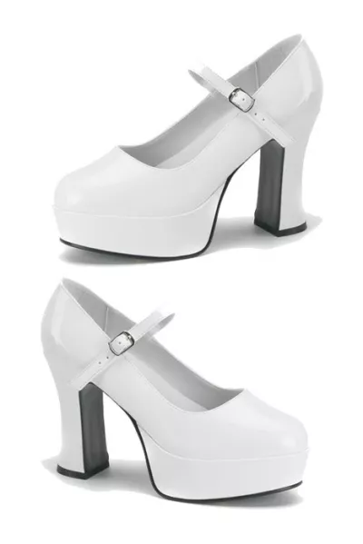 Ladies platform shoe white shiny