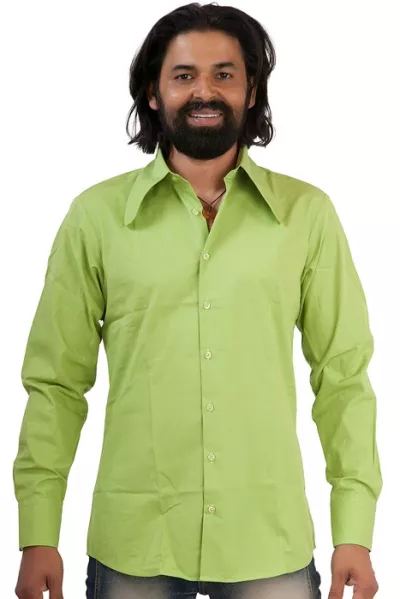 Men's 70s long sleeve shirt with dachshund collar light green