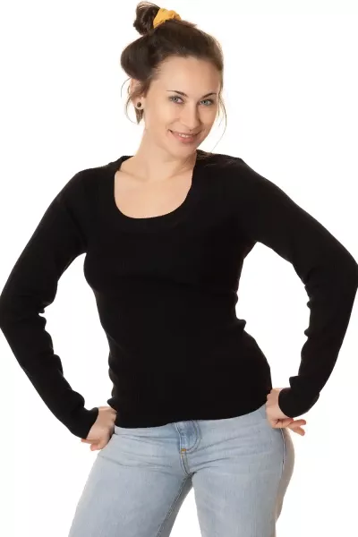 Basic Damen Pullover mit tollem Ausschnitt schwarz