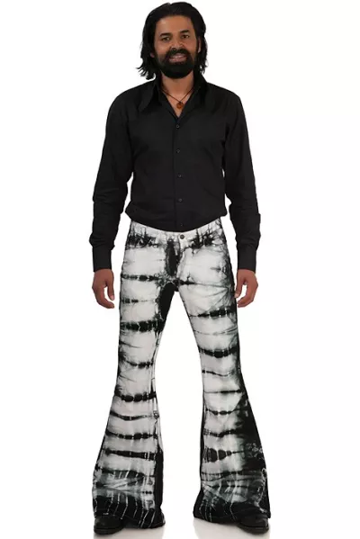Men's batik flared pants black white