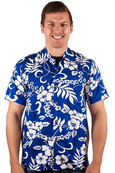 Herren Hawaiihemd Kurzarm blau weiß