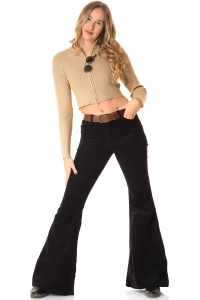 Ladies corduroy flared pants SlimFit black