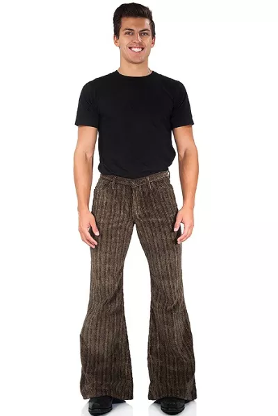 Men's corduroy flared trousers brown beige striped