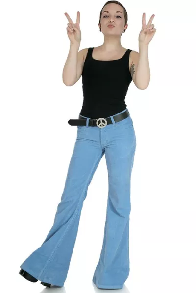 Ladies corduroy flared trousers light blue