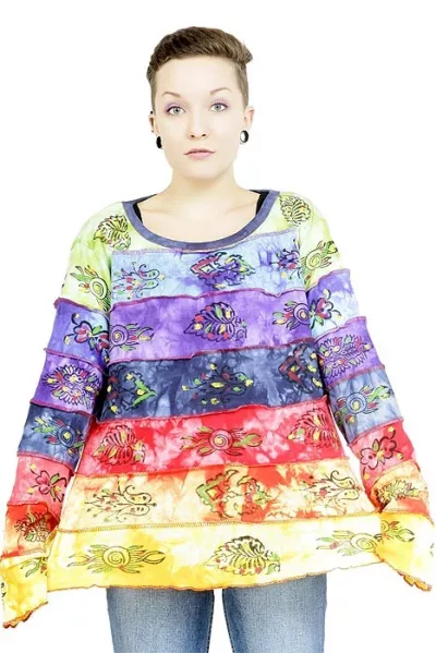 Ladies batik long sleeve shirt rainbow colorful