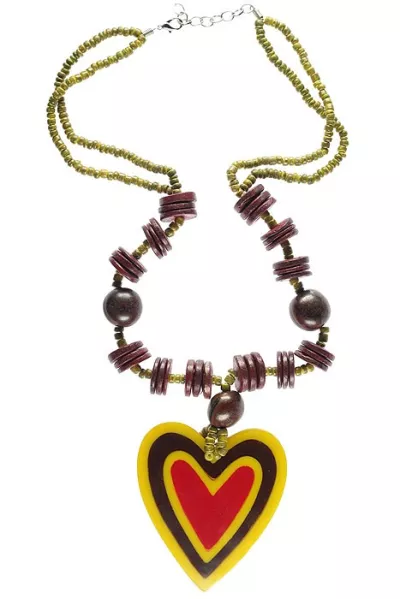 Vintage look heart necklace yellow red