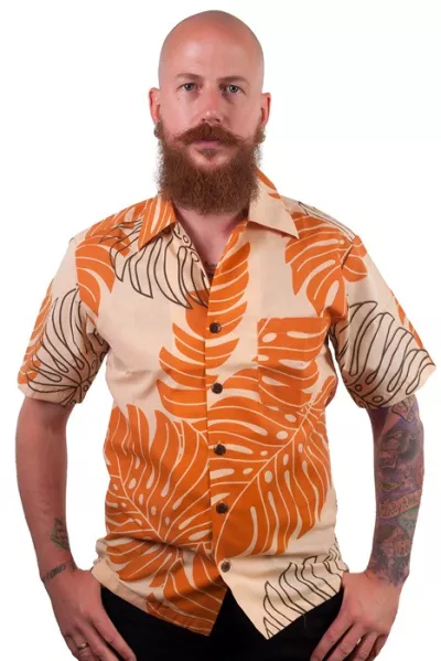Herren Hawaiihemd Kurzarm »PALM LEAVES« orange