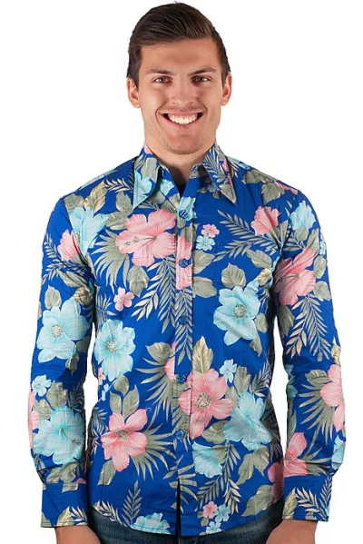 Herren Hawaiihemd Langarm blau bunt