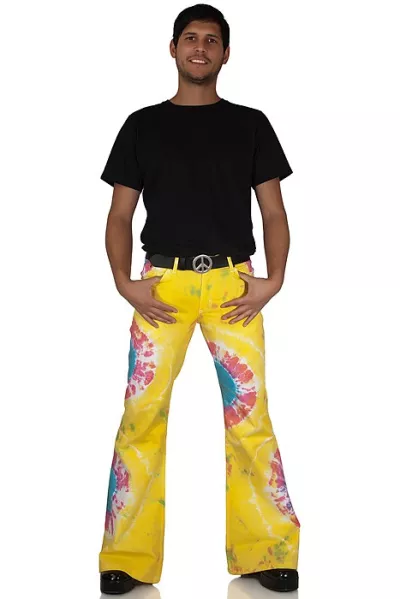 Men's batik flared pants yellow colorful